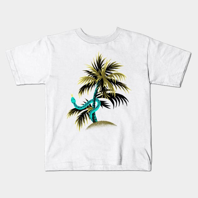 Snake Palms - Dark Teal/Mustard Kids T-Shirt by andreaalice